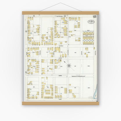 Old map wall art mockup — magnetic wood frame on white wall — Sanborn Fire Insurance Map from Key West, Monroe County, Florida (1899), Sheet #0021