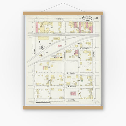 Old map wall art mockup — magnetic wood frame on white wall — Sanborn Fire Insurance Map from Hazleton, Luzerne County, Pennsylvania (1891), Sheet #0005
