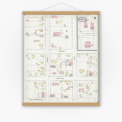 Old map wall art mockup — magnetic wood frame on white wall — Sanborn Fire Insurance Map from Independence, Jackson County, Missouri (1892), Sheet #0002