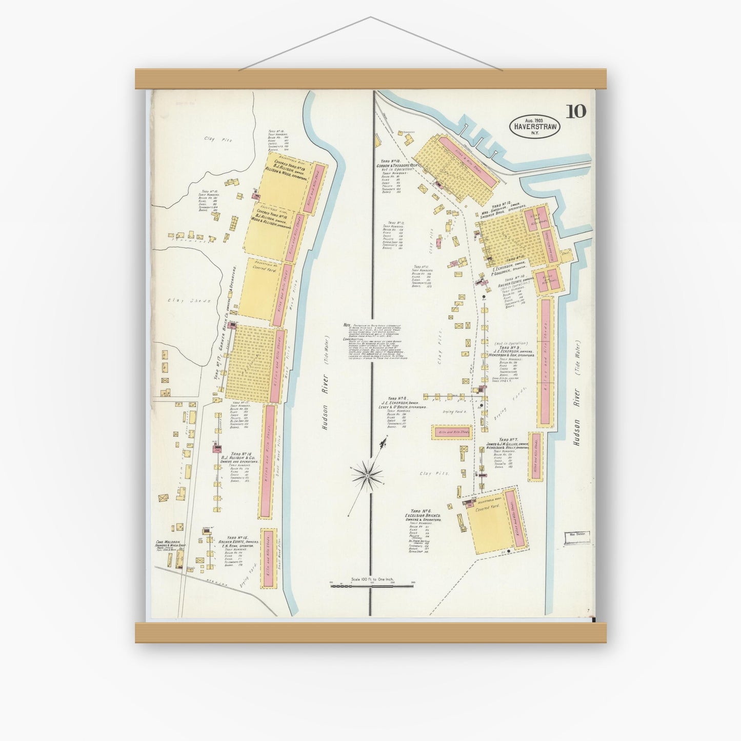 Old map wall art mockup — magnetic wood frame on white wall — Sanborn Fire Insurance Map from Haverstraw, Rockland County, New York (1903), Sheet #0010