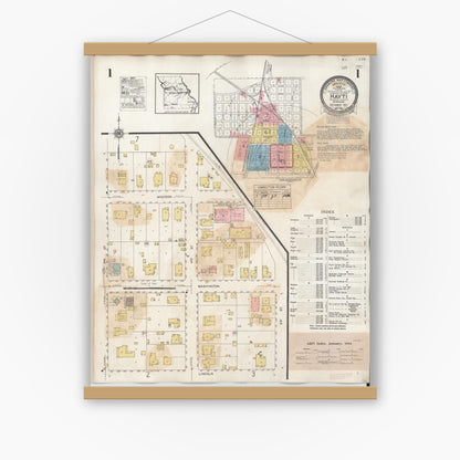 Old map wall art mockup — magnetic wood frame on white wall — Sanborn Fire Insurance Map from Hayti, Pemiscot County, Missouri (1944) - Complete Map Set
