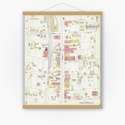 Old map wall art mockup — magnetic wood frame on white wall — Sanborn Fire Insurance Map from Charlottesville, Independent Cities, Virginia (1902), Sheet #0007