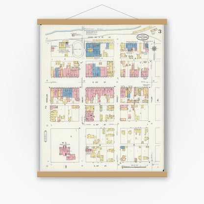 Old map wall art mockup — magnetic wood frame on white wall — Sanborn Fire Insurance Map from Hastings, Dakota County, Minnesota (1911), Sheet #0003