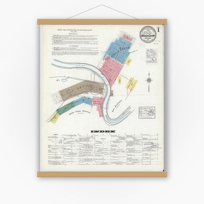 Old map wall art mockup — magnetic wood frame on white wall — Sanborn Fire Insurance Map from Mauch Chunk, Carbon County, Pennsylvania (1915), Sheet #0001