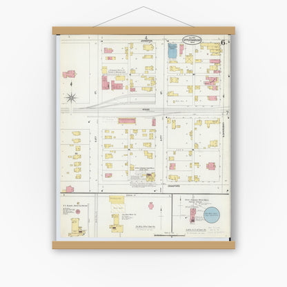 Old map wall art mockup — magnetic wood frame on white wall — Sanborn Fire Insurance Map from Upper Sandusky, Wyandot County, Ohio (1902), Sheet #0006