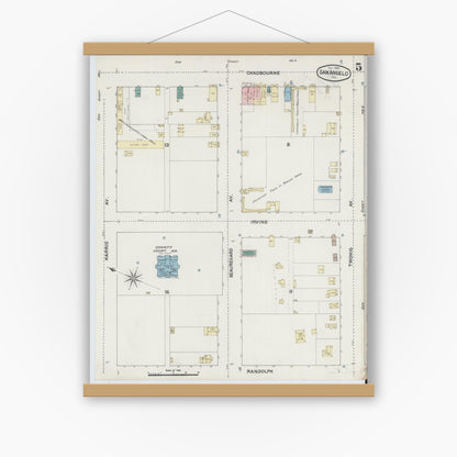 Old map wall art mockup — magnetic wood frame on white wall — Sanborn Fire Insurance Map from San Angelo, Tom Green County, Texas (1889), Sheet #0005