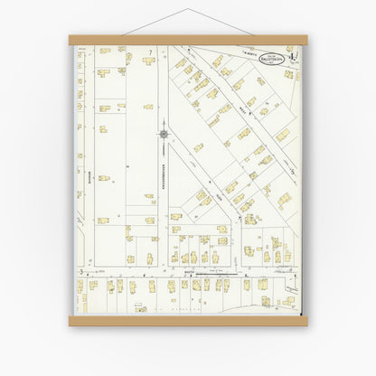 Old map wall art mockup — magnetic wood frame on white wall — Sanborn Fire Insurance Map from Ballston Spa, Saratoga County, New York (1911), Sheet #0004