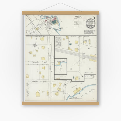 Old map wall art mockup — magnetic wood frame on white wall — Sanborn Fire Insurance Map from Larchmont, Westchester County, New York (1893), Sheet #0001