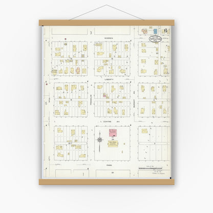 Old map wall art mockup — magnetic wood frame on white wall — Sanborn Fire Insurance Map from Appleton, Swift County, Minnesota (1915), Sheet #0006