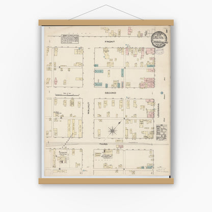 Old map wall art mockup — magnetic wood frame on white wall — Sanborn Fire Insurance Map from Perrysburg, Wood County, Ohio (1884), Sheet #0001
