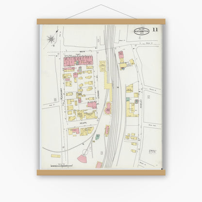 Old map wall art mockup — magnetic wood frame on white wall — Sanborn Fire Insurance Map from Northampton, Hampshire County, Massachusetts (1895), Sheet #0011