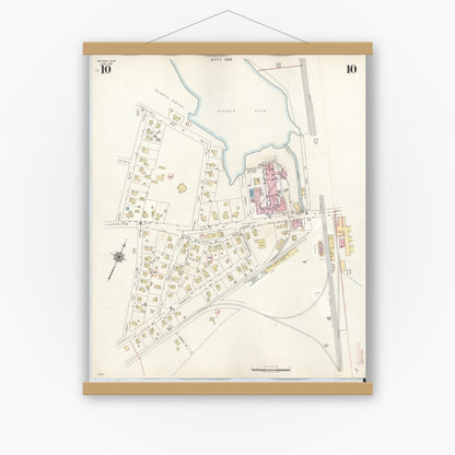 Old map wall art mockup — magnetic wood frame on white wall — Sanborn Fire Insurance Map from Whitman, Plymouth County, Massachusetts (1950), Sheet #0010