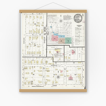Old map wall art mockup — magnetic wood frame on white wall — Sanborn Fire Insurance Map from Missouri Valley, Harrison County, Iowa (1890) - Complete Map Set