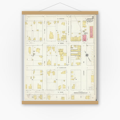 Old map wall art mockup — magnetic wood frame on white wall — Sanborn Fire Insurance Map from Dunn, Harnett County, North Carolina (1913), Sheet #0002