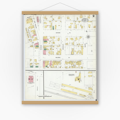 Old map wall art mockup — magnetic wood frame on white wall — Sanborn Fire Insurance Map from Holgate, Henry County, Ohio (1901), Sheet #0002