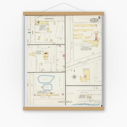 Old map wall art mockup — magnetic wood frame on white wall — Sanborn Fire Insurance Map from Antwerp, Paulding County, Ohio (1893), Sheet #0002