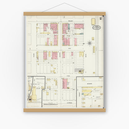 Old map wall art mockup — magnetic wood frame on white wall — Sanborn Fire Insurance Map from Colorado, Mitchell County, Texas (1896), Sheet #0002