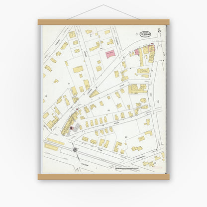 Old map wall art mockup — magnetic wood frame on white wall — Sanborn Fire Insurance Map from Reading, Middlesex County, Massachusetts (1918), Sheet #0005