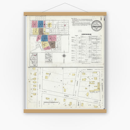 Old map wall art mockup — magnetic wood frame on white wall — Sanborn Fire Insurance Map from Downers Grove, Dupage County, Illinois (1921) - Complete Map Set