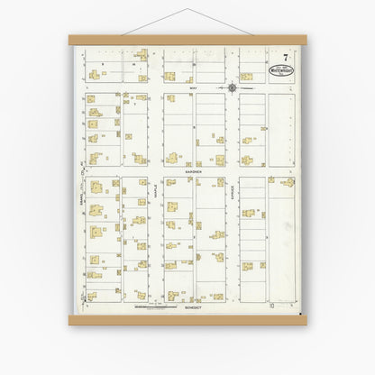 Old map wall art mockup — magnetic wood frame on white wall — Sanborn Fire Insurance Map from Whitewright, Grayson County, Texas (1920), Sheet #0007