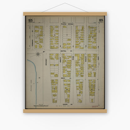 Old map wall art mockup — magnetic wood frame on white wall — Sanborn Fire Insurance Map from New Jersey Coast, New Jersey Coast, New Jersey (1890), Sheet #0025
