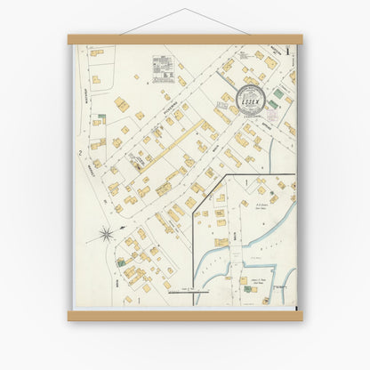 Old map wall art mockup — magnetic wood frame on white wall — Sanborn Fire Insurance Map from Essex, Essex County, Massachusetts (1903), Sheet #0001