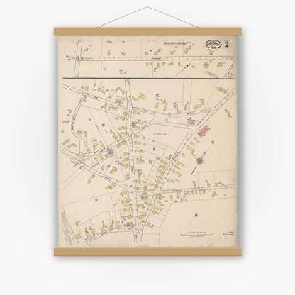 Old map wall art mockup — magnetic wood frame on white wall — Sanborn Fire Insurance Map from Groton, Middlesex County, Massachusetts (1921), Sheet #0002