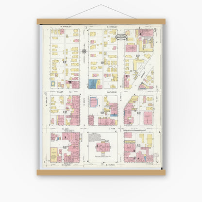 Old map wall art mockup — magnetic wood frame on white wall — Sanborn Fire Insurance Map from Ann Arbor, Washtenaw County, Michigan (1916), Sheet #0007