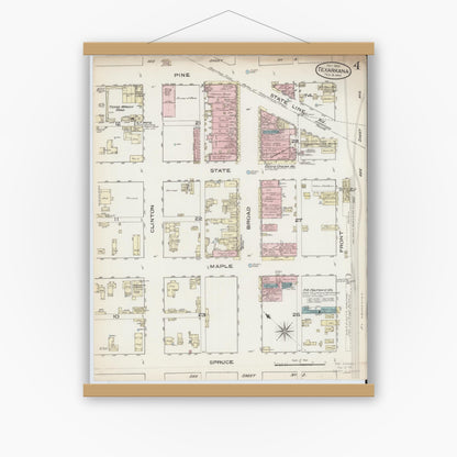 Old map wall art mockup — magnetic wood frame on white wall — Sanborn Fire Insurance Map from Texarkana, Bowie County, Texas (1885), Sheet #0004