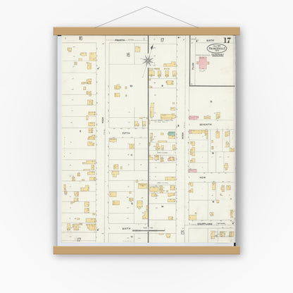 Old map wall art mockup — magnetic wood frame on white wall — Sanborn Fire Insurance Map from Painesville, Lake County, Ohio (1904), Sheet #0017