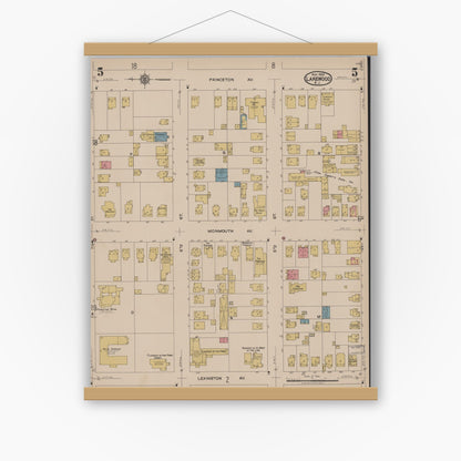 Old map wall art mockup — magnetic wood frame on white wall — Sanborn Fire Insurance Map from Lakewood, Ocean County, New Jersey (1922), Sheet #0005