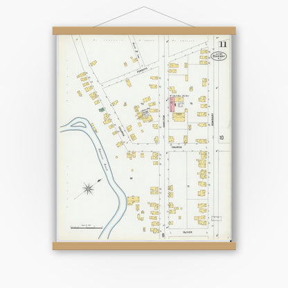 Old map wall art mockup — magnetic wood frame on white wall — Sanborn Fire Insurance Map from Rahway, Union County, New Jersey (1901), Sheet #0011