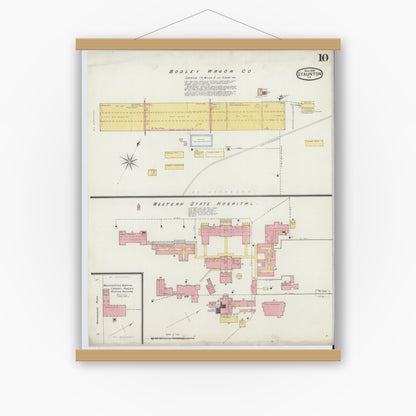 Old map wall art mockup — magnetic wood frame on white wall — Sanborn Fire Insurance Map from Staunton, Independent Cities, Virginia (1894), Sheet #0010