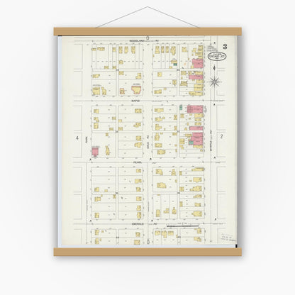 Old map wall art mockup — magnetic wood frame on white wall — Sanborn Fire Insurance Map from Chicago Junction, Huron County, Ohio (1899), Sheet #0003