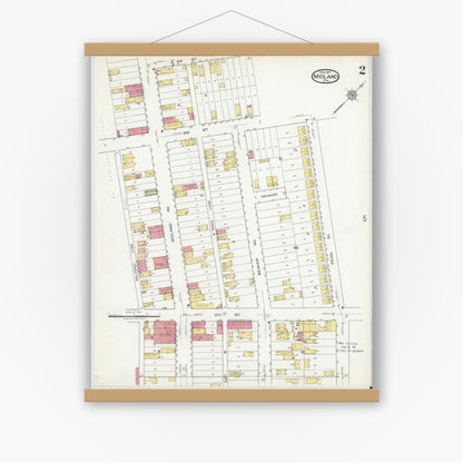 Old map wall art mockup — magnetic wood frame on white wall — Sanborn Fire Insurance Map from Midland, Beaver County, Pennsylvania (1917), Sheet #0002