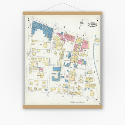 Old map wall art mockup — magnetic wood frame on white wall — Sanborn Fire Insurance Map from Saint Augustine, Saint John's County, Florida (1924), Sheet #0007