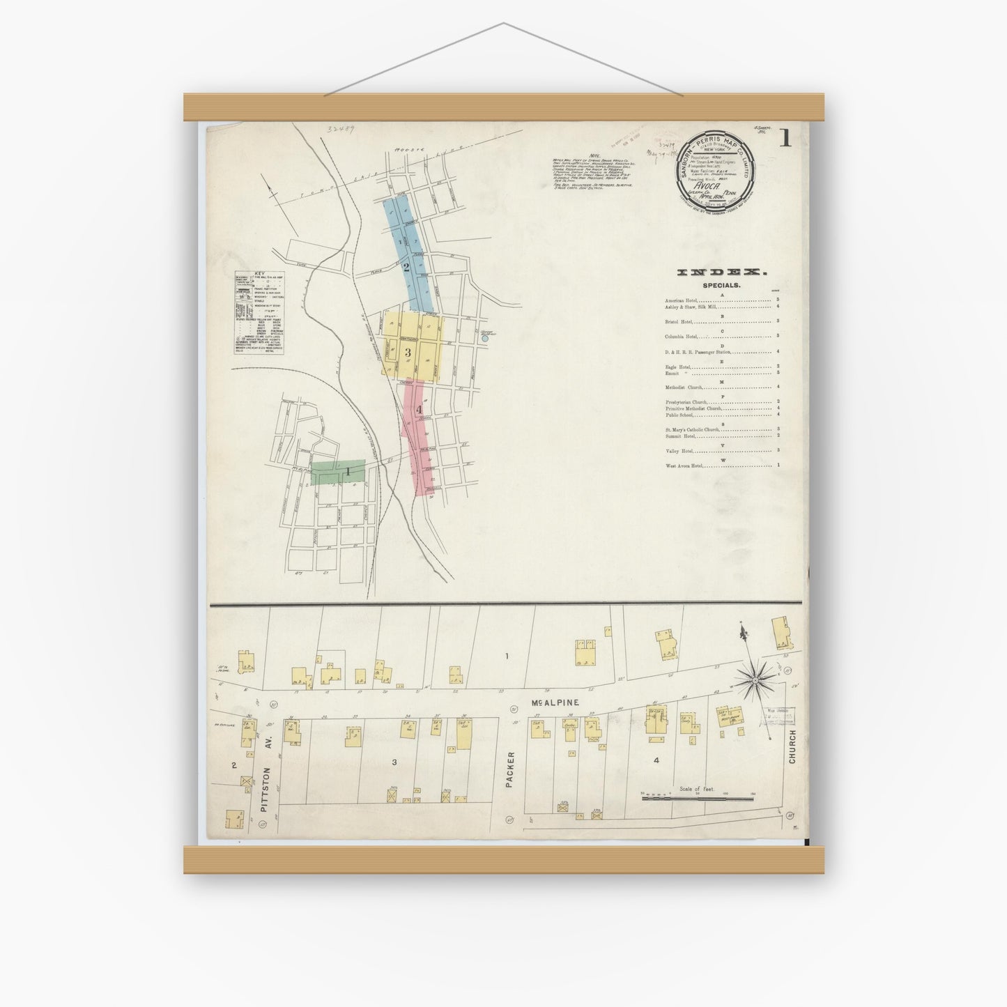 Old map wall art mockup — magnetic wood frame on white wall — Sanborn Fire Insurance Map from Avoca, Luzerne County, Pennsylvania (1896) - Complete Map Set