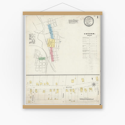 Old map wall art mockup — magnetic wood frame on white wall — Sanborn Fire Insurance Map from Avoca, Luzerne County, Pennsylvania (1896) - Complete Map Set