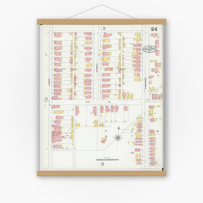 Old map wall art mockup — magnetic wood frame on white wall — Sanborn Fire Insurance Map from Chillicothe, Ross County, Ohio (1900), Sheet #0024