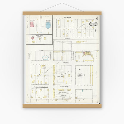 Old map wall art mockup — magnetic wood frame on white wall — Sanborn Fire Insurance Map from Winterset, Madison County, Iowa (1893), Sheet #0004
