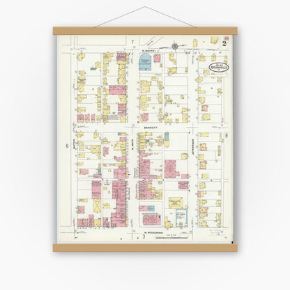 Old map wall art mockup — magnetic wood frame on white wall — Sanborn Fire Insurance Map from Brookville, Jefferson County, Pennsylvania (1910), Sheet #0002