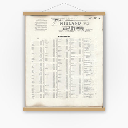 Old map wall art mockup — magnetic wood frame on white wall — Sanborn Fire Insurance Map from Midland, Midland County, Texas (1950), Sheet #0001