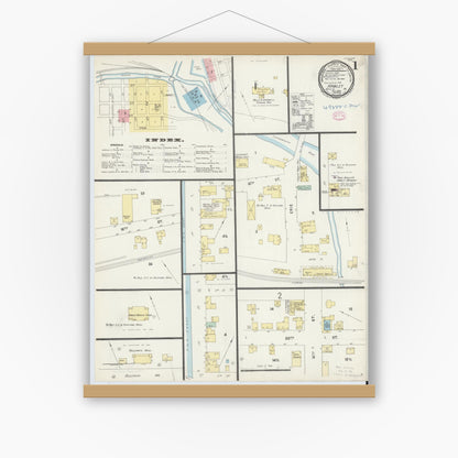 Old map wall art mockup — magnetic wood frame on white wall — Sanborn Fire Insurance Map from Hawley, Wayne County, Pennsylvania (1897) - Complete Map Set