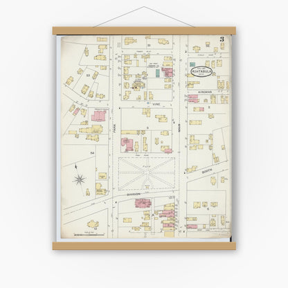 Old map wall art mockup — magnetic wood frame on white wall — Sanborn Fire Insurance Map from Ashtabula, Ashtabula County, Ohio (1893), Sheet #0003