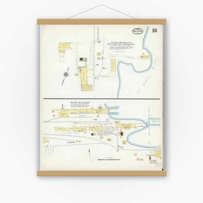 Old map wall art mockup — magnetic wood frame on white wall — Sanborn Fire Insurance Map from Palatka, Putnam County, Florida (1915), Sheet #0018