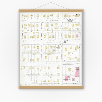 Old map wall art mockup — magnetic wood frame on white wall — Sanborn Fire Insurance Map from Wadena, Wadena County, Minnesota (1924), Sheet #0007
