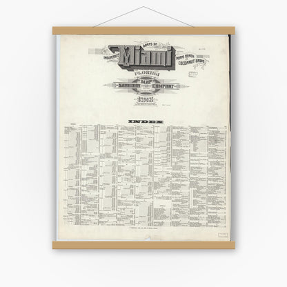 Old map wall art mockup — magnetic wood frame on white wall — Sanborn Fire Insurance Map from Miami, Dade County, Florida (1918), Sheet #0001