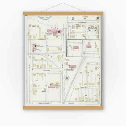 Old map wall art mockup — magnetic wood frame on white wall — Sanborn Fire Insurance Map from Coshocton, Coshocton County, Ohio (1893), Sheet #0008
