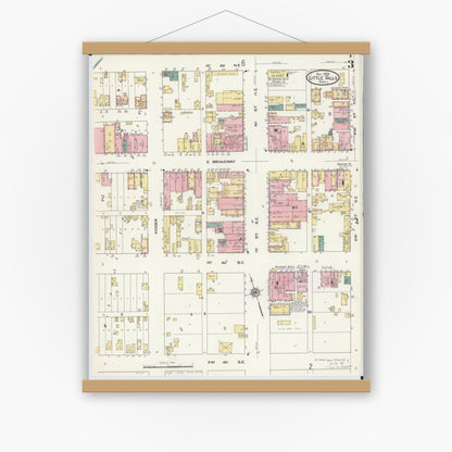 Old map wall art mockup — magnetic wood frame on white wall — Sanborn Fire Insurance Map from Little Falls, Morrison County, Minnesota (1909), Sheet #0003