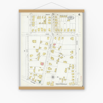 Old map wall art mockup — magnetic wood frame on white wall — Sanborn Fire Insurance Map from Peekskill, Westchester County, New York (1905), Sheet #0006